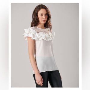 NWT Anne Fontaine 'Vevina' White Ruffle Sheer Embroidered Top sz 42